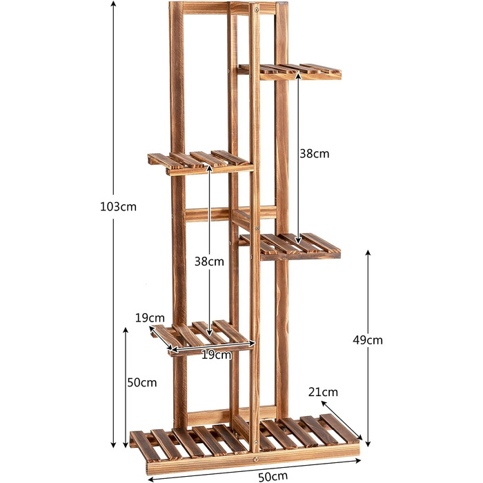 Окремо стояча полиця для квітів COSTWAY, багаторівневі дерев'яні сходи для рослин для приміщення/вулиці (5 рівнів)