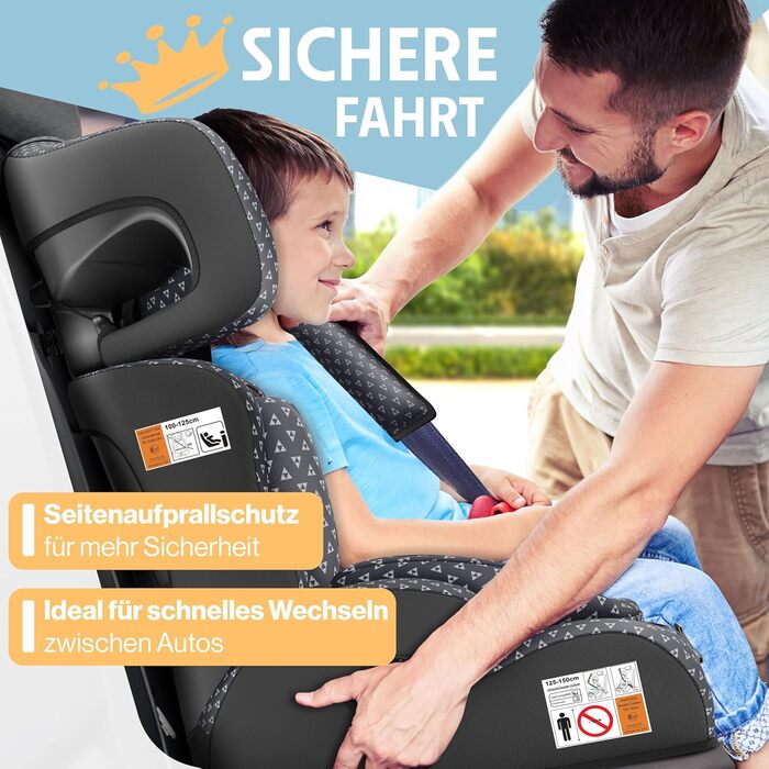 Автокрісло KIDIZ® Triangle Premium для дітей 9-36 кг (1-12 років), група 1/2/3, ECE R129/03, універсальне, антрацит
