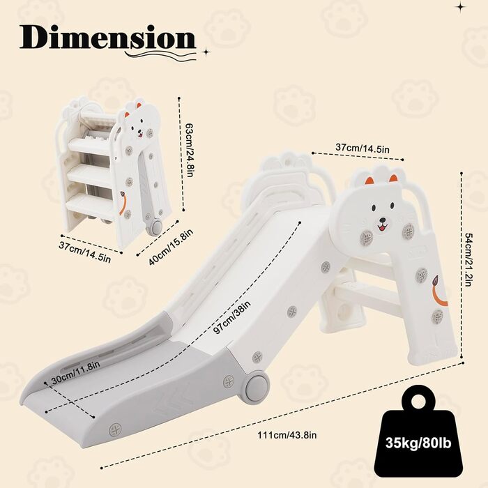Дитяча гірка складана з підлокітниками сіра для дому та вулиці