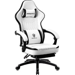 Ігровий крісло Dowinx з дихаючого PU-шкіри, з підніжкою, масажем, підтримкою попереку, велике та високе, ергономічне, з кишеньковим пружинним подушками, для дорослих та підлітків (Чорний та Золотий)