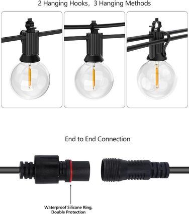 Світлодіодні струнні світильники зовнішня/внутрішня, 2700K теплий білий, водонепроникний IP65, лампи G40, 30M для саду/вечірки