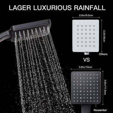 Насадка для душу Newentor: велика дощова лійка, ручна насадка, економна, високий тиск, 6 режимів, чорний колір