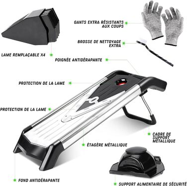 Машхом Мультиінструмент для нарізки овочів 5-в-1, Mandoline з нержавіючої сталі, тертка для овочів, фруктів, картоплі, помідорів, цибулі, 40см, з рукавичками