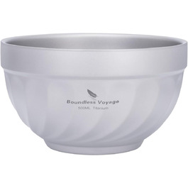 iBasingo Титанові миски з подвійними стінками 500мл та 800мл для каші, їжі, рису, супу. Легкі, портативні, металеві миски для кемпінгу та відпочинку на природі. (500ML Ti1168T)