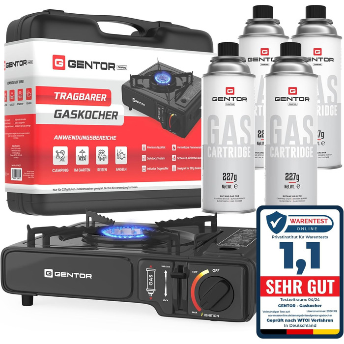 Газовий набір для кемпінгу: плита, 4 балончики 227г та кейс. Плита для кемпінгу, приготування їжі без електрики. Газова плита, газова картридж, кейс для транспортування