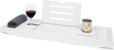 Підставка для ванни Deep Calm з бамбука - регульована, антиковзка, для книг, iPad, телефону, склянки, свічки (біла)