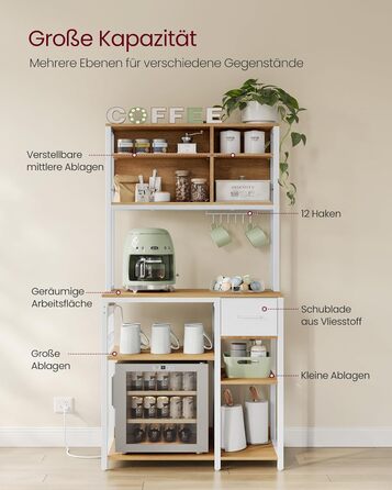 Стелаж кухонний VASAGLE з розетками, 40 x 100 x 180,4 см, 12 гачків, антрацит-чорний, KKS027B02