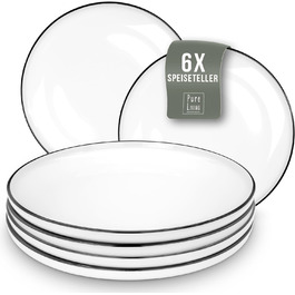 Тарілки для сніданку, десертні тарілки Scandi Porcelain - Набір тарілок для тортів з 6 шт. , скандинавський дизайн, можна мити в посудомийній машині - білий 6 персон - маленькі, плоскі тарілки - набір посуду Pure Living (великі тарілки (6x))