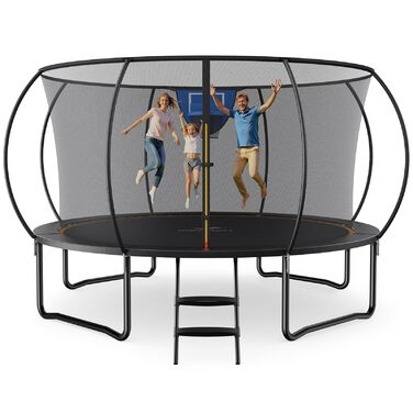 Батут садовий MERACH з сіткою та кільцем для баскетболу 427 см, до 150 кг