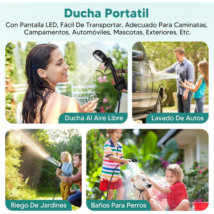 Портативна душова кабіна ShinePick для кемпінгу, акумулятор 3000 mAh, LED-дисплей, 3 режими, водонепроникність IPX7, для кемпінгу, відпочинку на природі, авто та тварин