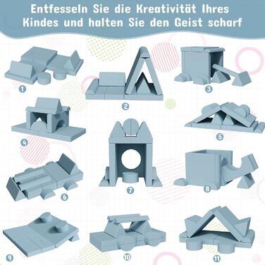 Дитяче ігрове диван-крісло, 15-ти частинний модульний диванчик для дітей, з сертифікатом Oeko-Tex 100, з м'якого велюру (блакитний)