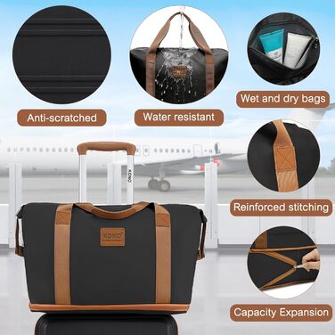 KONO Набір валіз: 6 частин, дорожній набір, багаж, косметичка, ручна сумка, культиватор (Чорний/Коричневий)