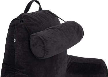 Подушка для чоловіків - сіра, велика, з підлокітниками для читання та відпочинку в ліжку - висока спинка з преміум-піною Memory, знімний валик для шиї на Bungee - середній розмір, оригінальна версія, чорний колір