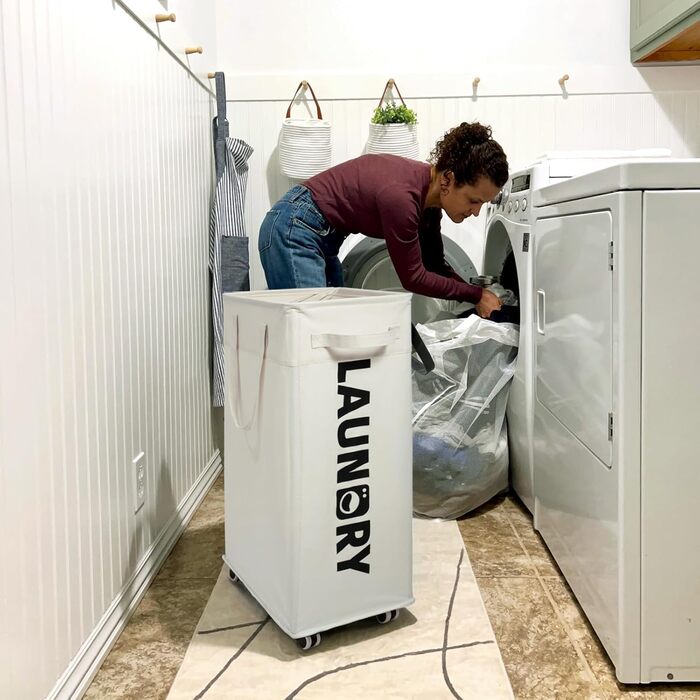 Кошик для білизни на колесах Goodpick, сірий, 75 л, знімний мішок для прання, 1 шт.