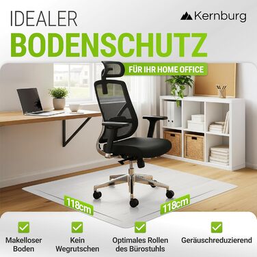 Захисна килимок під офісне крісло – прозора підкладка для ламінату, паркету та плитки – неслизька, шумопоглинаюча, ідеальна для дому (118 x 118 см)