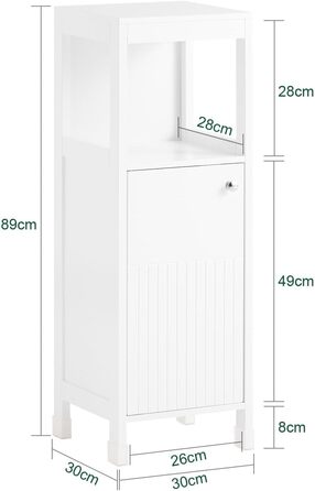 Шафка для ванної кімнати SoBuy BZR186-W, 30x30x89 см, білий колір, з регульованими полицями, вузька, для маленьких ванних кімнат