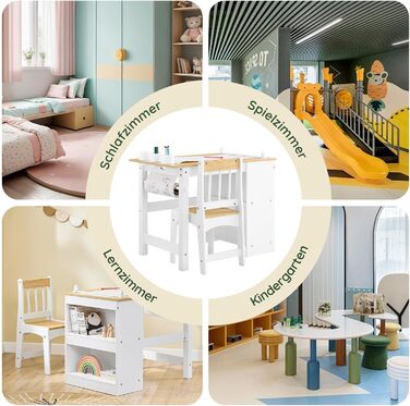 Дитячий стіл SoBuy з табуретом, комплект меблів для дитячої кімнати, ігровий та мальований стіл для дітей, світлий 80x66x50 см KMB60-B (білий-натуральний)