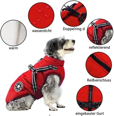 Зимовий жилет Voarge Dog Jacket з шлейкою, водонепроникний, світловідбиваючий, 3XL червоний