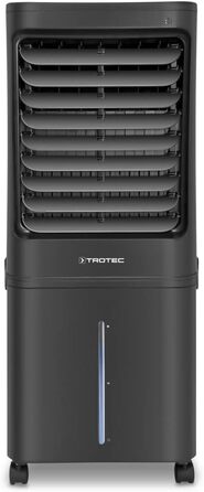 Мобільний повітроохолоджувач TROTEC Aircooler PAE 80, повітроохолоджувач 4-в-1, зволожувач повітря, очищувач і вентилятор, бак, продуктивність випаровування 2,8 л/год, 4 швидкості вентилятора, таймер, нічний режим (40 л, чорний)