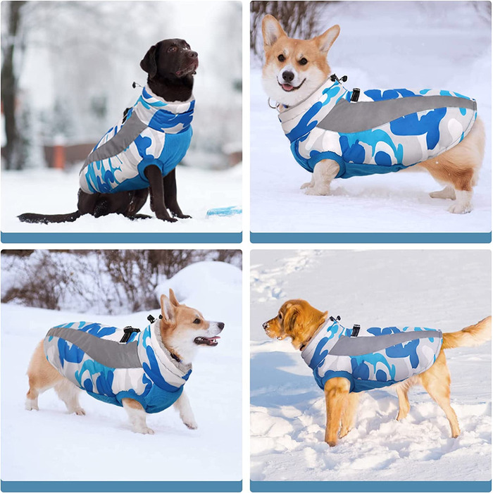 Зимова куртка для собак Kuoser, Водонепроникна вітрозахисна куртка для собак у холодну погоду, флісовий жилет Pet Cao на блискавці, світловідбиваючий одяг для собак для маленьких маленьких собак, шлейка для великих собак (XS, синя)