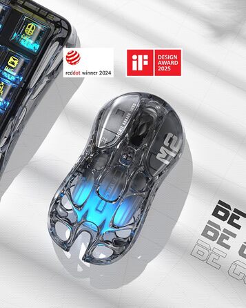 GravaStar Mercury M2 Бездротова ігрова миша з 26000 DPI, сенсор PAW3395, 79г, 5 RGB-режимів, 5 програмованих кнопок, Tri-Mode (2.4GHz/Bluetooth/кабель), для PC/Mac – (Прозорий чорний)