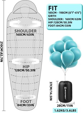 Спальний мішок Bessport -10 - 15 4 Сезони зимовий спальний мішок з мумією, водонепроникний спальний мішок для подорожей, кемпінгу, кемпінгу на відкритому повітрі або в приміщенні (0C - сіро-синій)