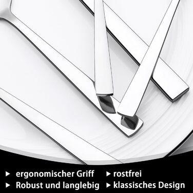 Набір столових приборів 72 шт. на 12 осіб, нержавіюча сталь, в т.ч. ніж для стейка, можна мити в посудомийній машині, квадратні краї