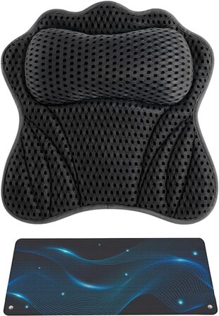 Підголовник для ванни з ергономічною підтримкою голови, шиї, плечей та спини. 4D підголовник для ванни з 6 міцними присосками, підходить для будь-якої ванни (чорний)