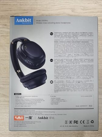 Накладні навушники Ankbit E600Pro Bluetooth, aptX, ANC, Hi-Fi, акумулятор 80 год, мікрофон, бездротовий для всіх пристроїв