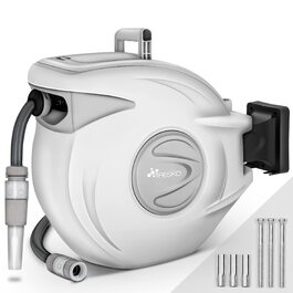 Трьохкамерний шланг TRESKO® з роликом для шланга, 30+2 м, з ручною лійкою, поворотний на 180°, для саду, автоматичний, з кріпленням для стіни та монтажним матеріалом