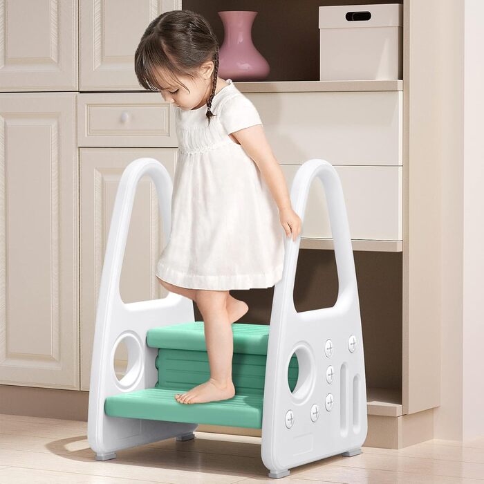 Дитячий підсвічник XMTECH з 2 сходинками, зелений. Пластикова драбинка-підсвічник для дітей 2-5 років у ванну, кухню, дитячу кімнату