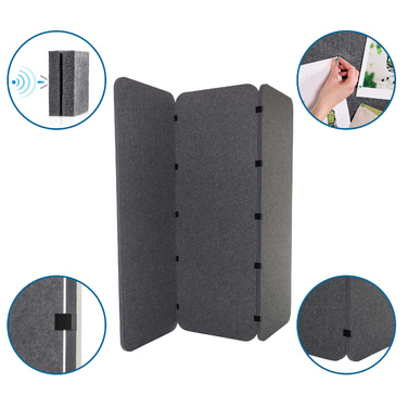 Акустична перегородка / мобільна перегородка FLEXMIUT EL 160*60*2,5 PET сірий hjh OFFICE