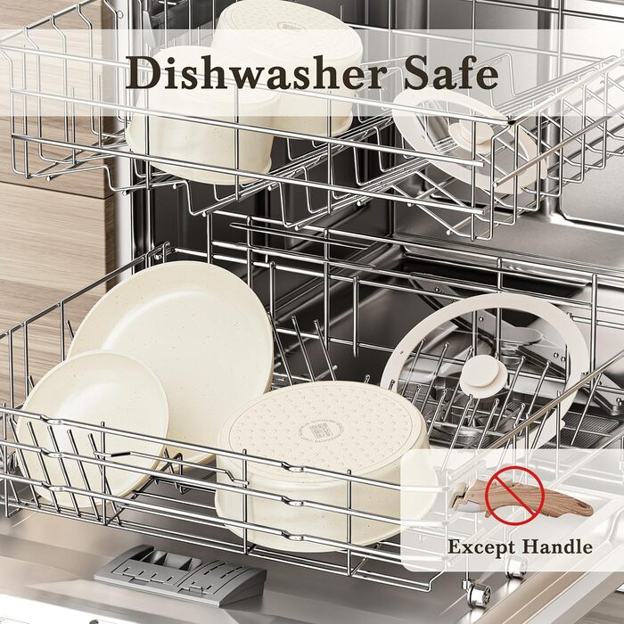 Набір каструль та сковорідок RIOVARM з індукційним дном та знімними ручками, антипригарне гранітне покриття, 16 предметів. Без PFOA.