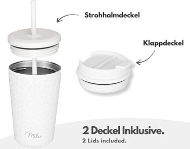 Термокружка Milu 400 мл - не протікає, з нержавіючої сталі, з трубочкою, ізольована, зберігає тепло 10 годин / холод 20 годин, без BPA (White Leopard)