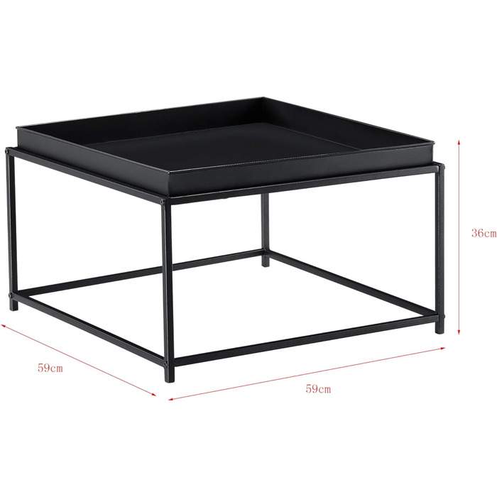 Столик-піднос 36 см x 59 см x 59 см Журнальний столик зі знімним підносом Стіл для вітальні Журнальний столик Металевий чорний