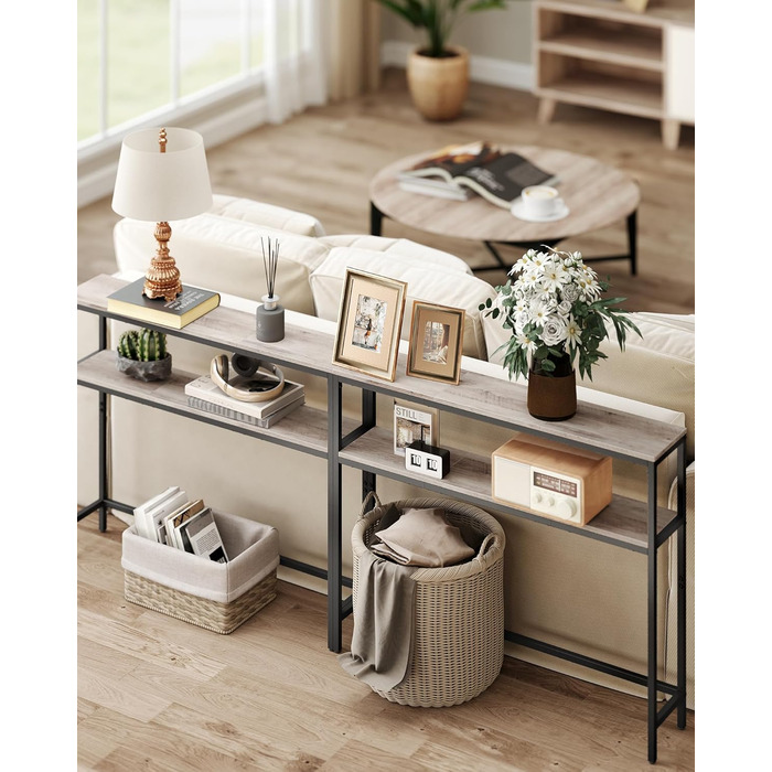 Консоль VASAGLE - вузький столик для вітальні/коридору з 2 полицями, 20 x 100 x 80 см, сіро-чорний, LNT131B22