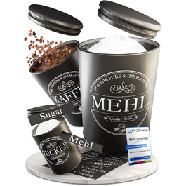 Набір контейнерів для зберігання кави, цукру та борошна IDEALTASTIC® Premium, 3 шт по 500г, повітряно-водонепроникні, чорний