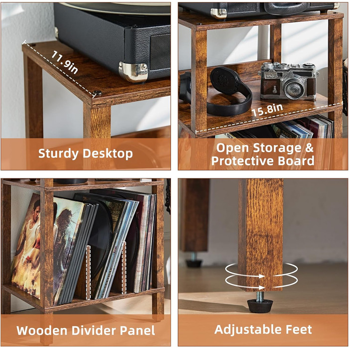 Столик для принтера LELELINKY на колесах, 2-ярусний мобільний стенд, коричневий (52,5 x 40 x 36 см)