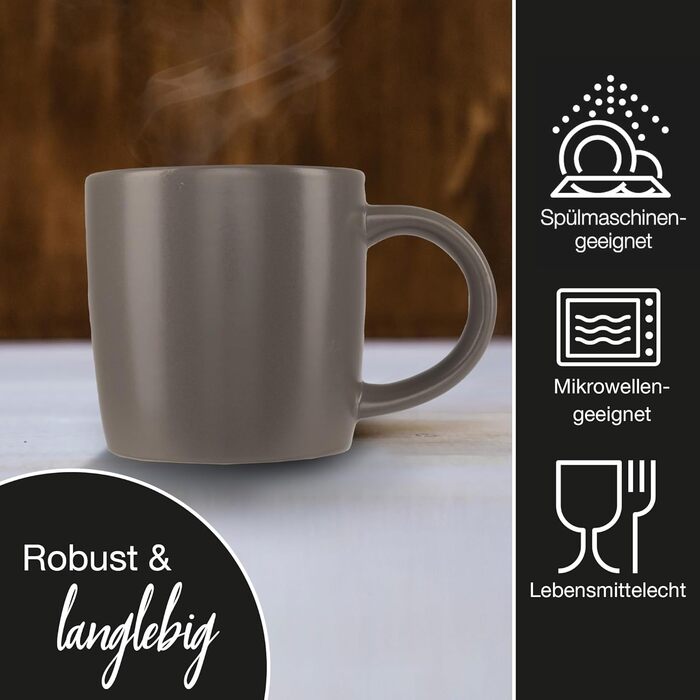 Набір кавових чашок Moritz & Moritz NORDIC, 6 шт., сірий колір, 300 мл, з ручкою, з якісного порцелянового каменю