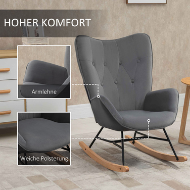 Крісло-гойдалка HOMCOM зі сталевим каркасом, оббите поліестером, що імітує оксамит, з м'яким сидінням для вітальні