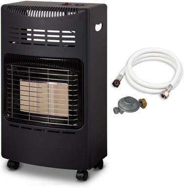 Газова додаткова піч Favex 8630047 – готова до використання з шлангом та редуктором – інфрачервовий керамічний нагрівач – 3 режими потужності до 40 м² – сталь, чорний колір