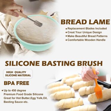 Силіконове відерце для хліба, корзина для випікання, набір для приготування закваски, 9 дюймів (кругле) та 10 дюймів (овальне)