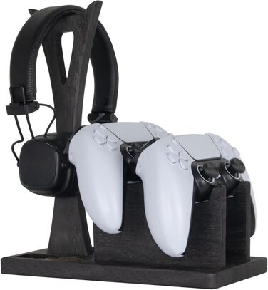 Організатор для геймерських контролерів з підставкою для навушників – дерев'яний аксесуар для ігор, чорний колір