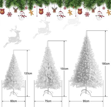 Штучна ялинка 150 см (Ø близько 75 см), штучна Біла ялинка з 420 гілками, знімна складна і вогнестійка, Різдвяна ялинка з металевою підставкою (Ø близько 35 см) (білий-180 см-900 гілок)