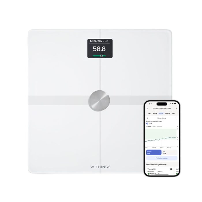 Ваги для ванної кімнати WITHINGS Wi-Fi/шкала жиру в організмі, розширений склад тіла (білий, розумний корпус)