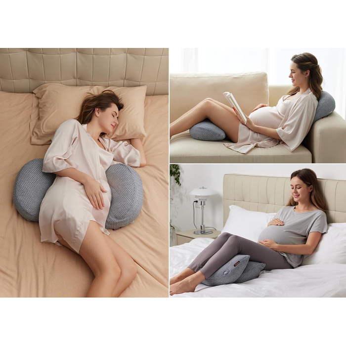 Вагітний подушка Momcozy з кристанового велюру U-подібної форми - подушка для вагітних для сну на боці (145см) - для полегшення болю в спині та попереку (Темно-сірий, W-подібний)