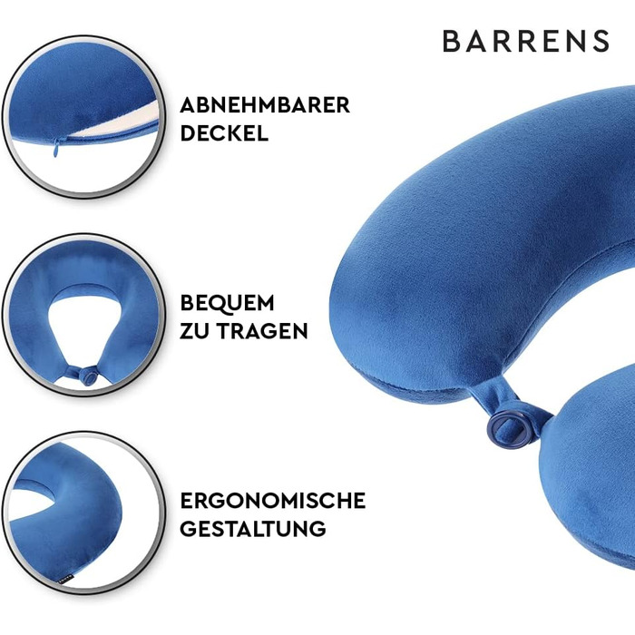 Подушка для подорожей з піни з пам'яттю BARRENS Легка подушка для шиї Для подорожей (синя)