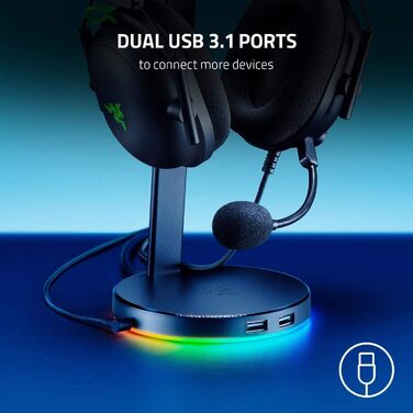 Підставка для навушників Razer з USB-хабом та RGB-підсвічуванням (7.1 Surround Sound, інтегрований тримач, протиковзкий підставник) білий (чорний, Base Station V2 Chroma, Single)