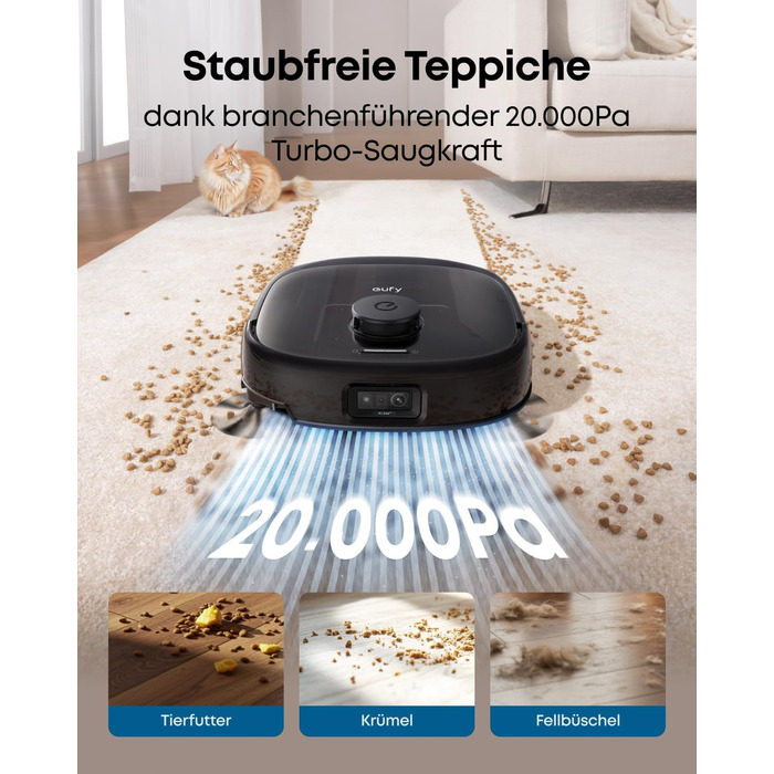 Робот-пилосос Eufy Omni E25 HydroJet з функцією миття, 20000Pa, Turbo-сила всмоктування, щітки DuroSpiral, CornerRover для кутів, станція All-in-One, для тварин та дітей