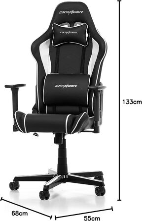 Ігрове крісло DXRacer Prince P08, шкірозамінник, чорно-біле, до 185 см